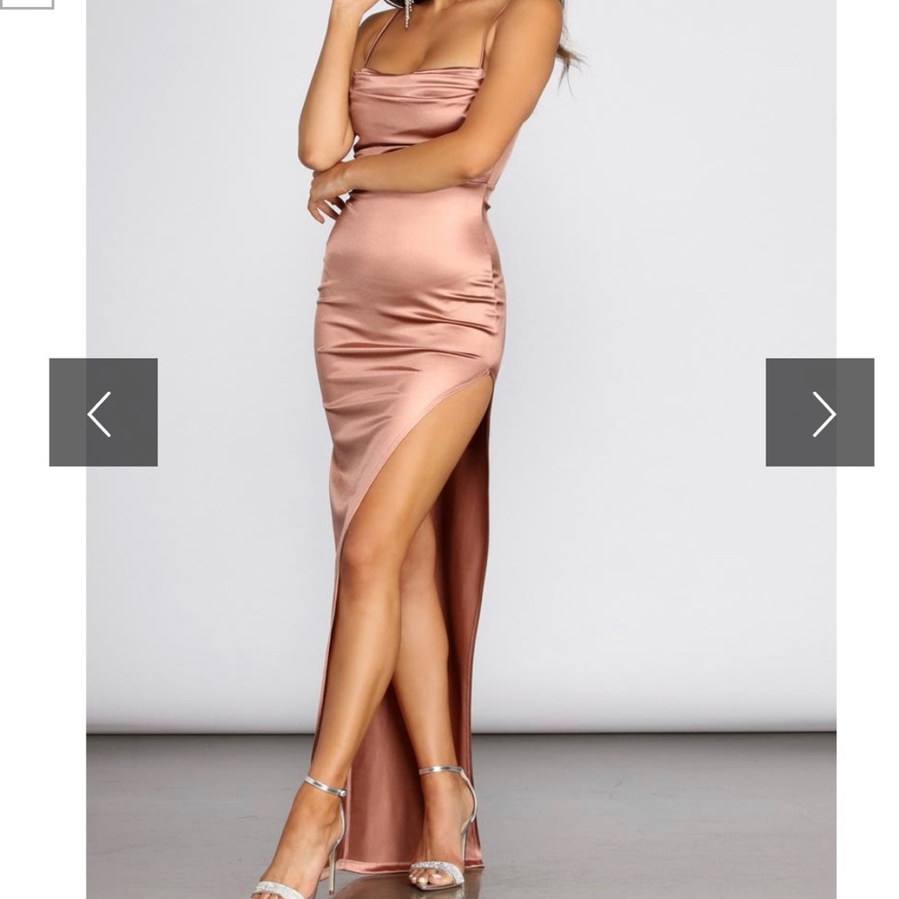 Rose gold LOLA HIGH SLIT SATIN DRESS size small